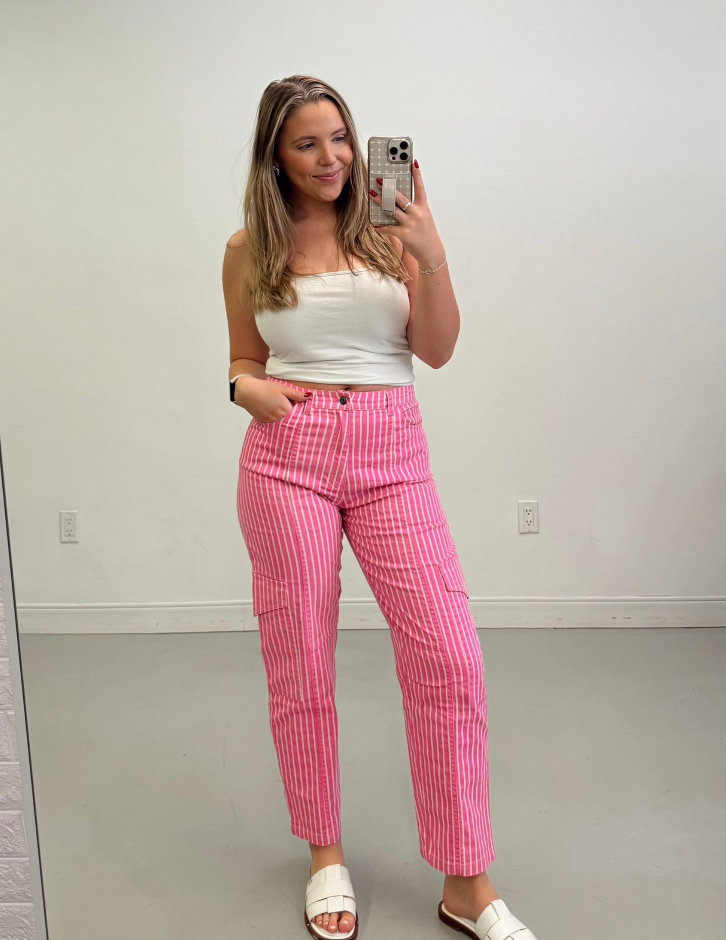 Clara Striped Denim Cargo Pants