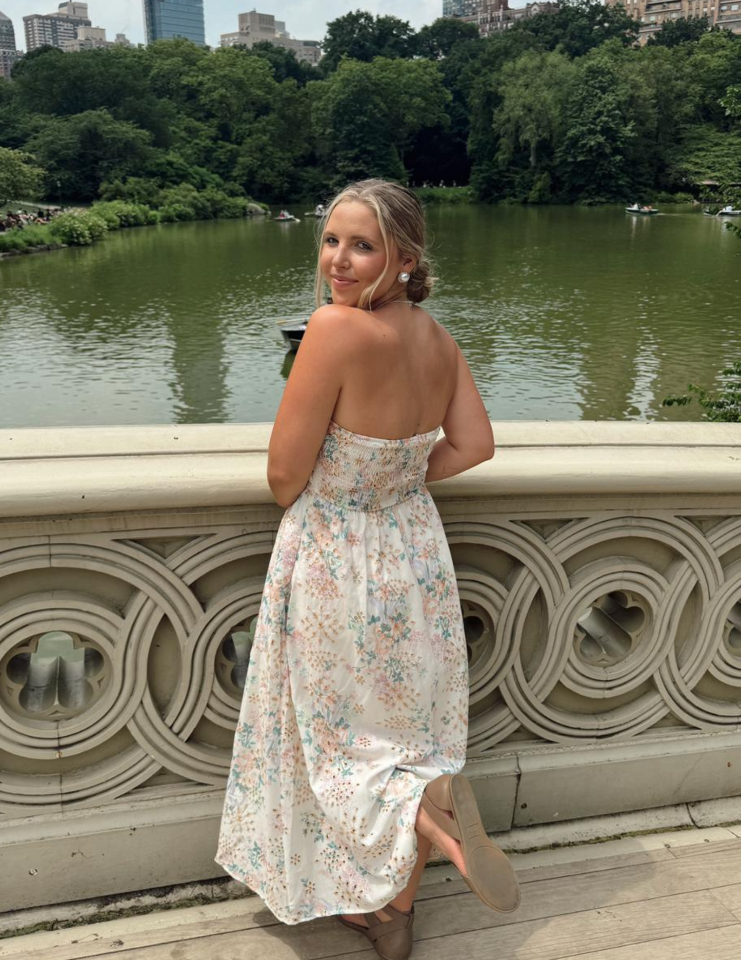 Magnolia Printed Eyelet Strapless Dress