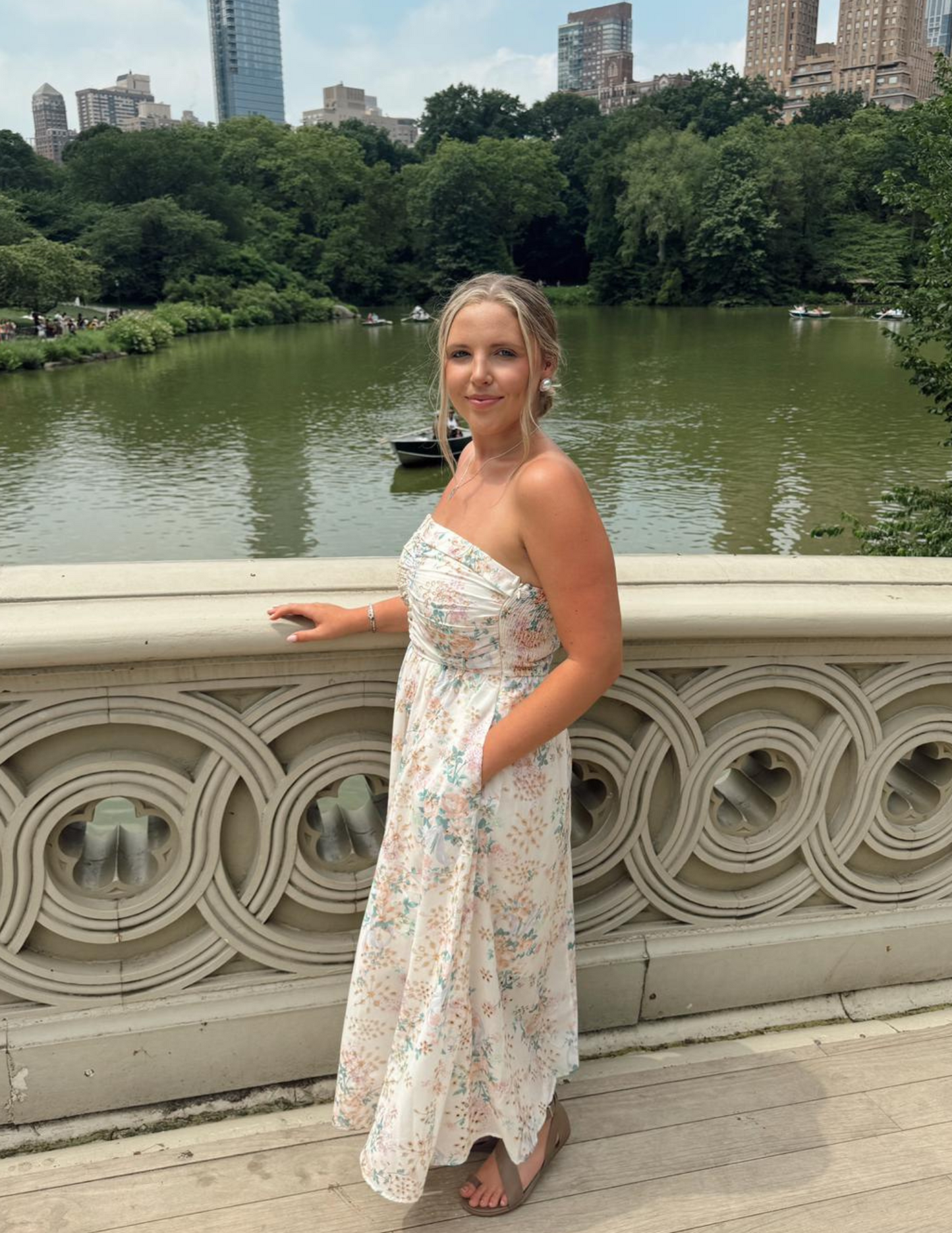 Magnolia Printed Eyelet Strapless Dress