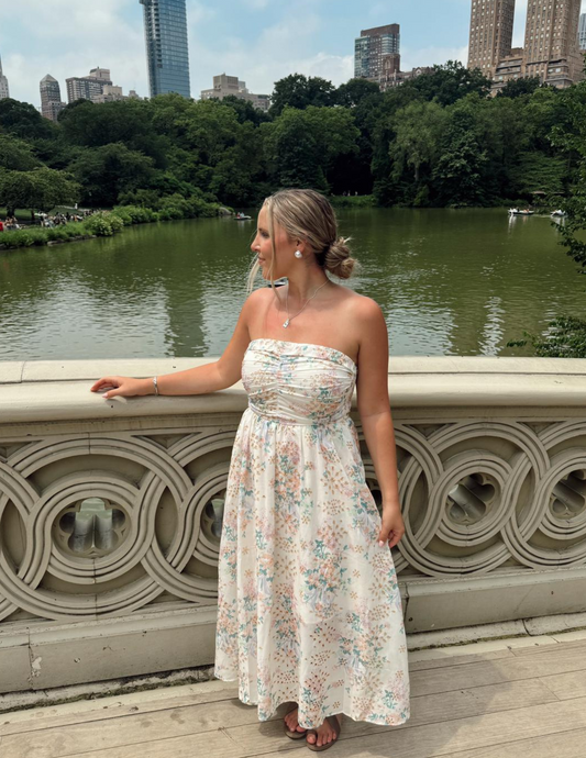 Magnolia Printed Eyelet Strapless Dress