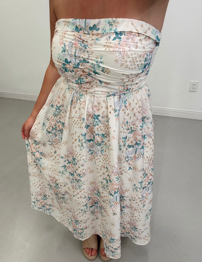 Magnolia Printed Eyelet Strapless Dress